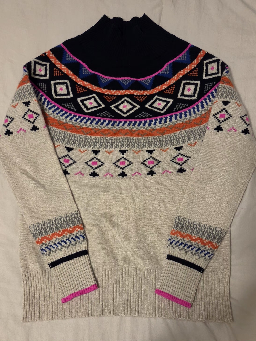 Autumn Cashmere 100% Cashmere Womens Neon Fair Isle Mock Neck Sweater - XS